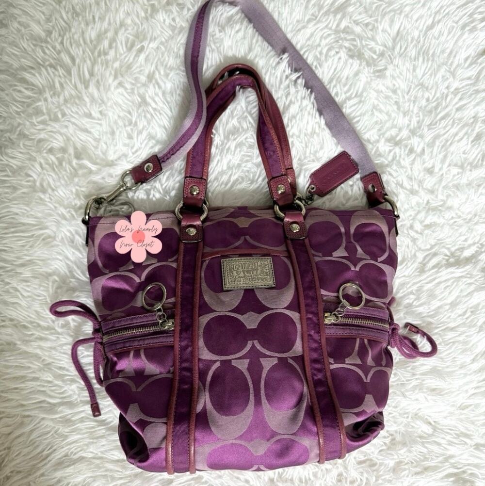 COACH Poppy Purple Silver Signature Shoulder Bag